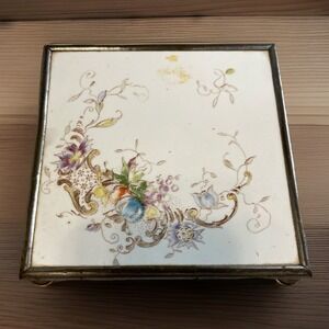 Floral Ceramic Tile Silver Metal Stand 6  X 6 Teapot Stand